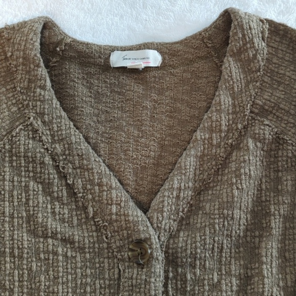 Two by Vince Camuto Frayed Button Down V-Neck Cardigan Sweater Size L